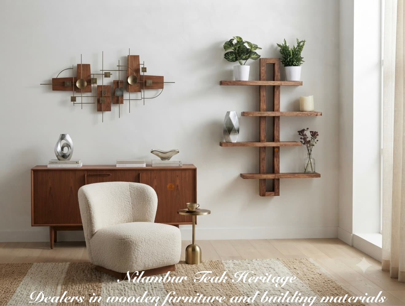 Handcarved Solid Teak Wood Geometric Wall Art & Display Ledge Decor